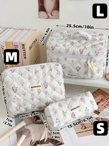 1Pc/Set Delicate Fresh Ditsy Floral Quilted Makeup Bag, Vintage Toiletry Pouch With Handle, Multi-Functional Travel Makeup Bag Handheld, Portable Toiletries Bag Set With Zipper, Large Capacity Cosmetic Storage Bag Suitable For Cosmetics, Lipstick, Jewelry, Tissues, Sanitary Napkins, Gift For New Semester, Winter/Early Spring, Anniversary, Valentine's Day, Vacation, Daily Use, Holiday, Mother's Day Gift, New Style In 2025 (Random Cutting).