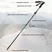 1 set de bâtons de randonnée pliants, légers et réglables en alliage d'aluminium avec un système de verrouillage rapide, convenant à la randonnée, aux voyages, à l'alpinisme, au camping, au trekking, au ski. Livré avec des embouts de protection, pour les femmes et les hommes.