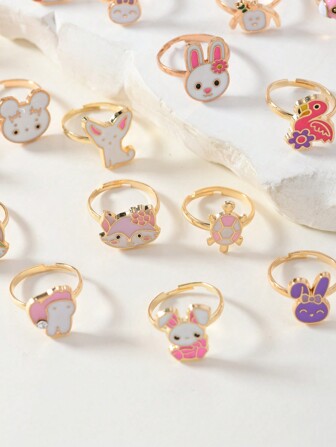 26st justerbar zinklegeringsringsats för barn/flickor, olika mönster, barnsmycken för dagligt bruk, kostymlek, födelsedagspresent, ingen låda