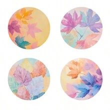 4pcs Set Iridescent Dreamy Watercolor Design Wooden Coasters - Faux Wood Drink Coasters, Desk Protection, Retro Cork Bottom Coasters, 3.94 Inches Diameter