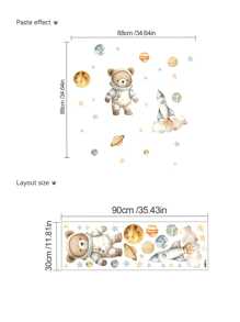 1pc Cute Cartoon Astronaut Bear, Rocket Spaceship Self-Adhesive Wall Sticker, Nursery Kids Room Decor, Jungle Green Plant Tiger Wall Decal, Vintage Lamp Flower Wall Sticker, Panda Drinking Coffee Wall Decal, Girls/Boys Room Decor, Kids Room, Nursery Stickers - Multicolor - View 15
