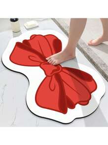 1粉色蝴蝶结浴室地毯硅藻泥防滑吸水浴室垫，采用蝴蝶主题地毯装饰，适用于厨房或客厅，易于机洗，为母亲节家居装饰增添节日气氛。