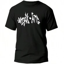 NSQK Men's Black Casual T-Shirt 100% Cotton - 黑色 - 查看 1