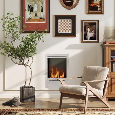  HOMCOM Stainless Steel Ethanol Fireplace Insert, Bioethanol Fire, Indoor Ethanol Burner With 0.9 Litres Volume, Tempered Glass, Burns For Up To 3.3 Hours, Silver