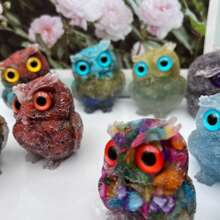 1pc Resin Mold Natural Crystal Chip Stone Handcrafted Owl Resin Figurines Collectibles Of Colorful Owl Gifts And Desktop Decoration For Home Interior Space And Reiki Animal Sculpture Shelf Accents Ornament For Home Office Decor Purple Home Decor