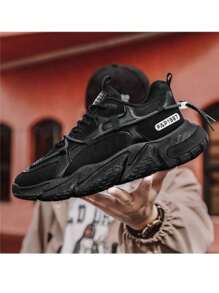 Zapatillas casual transpirables de suela gruesa para hombre - Negro - Ver 9