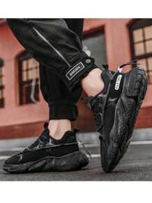 Zapatillas casual transpirables de suela gruesa para hombre - Negro - Ver 4