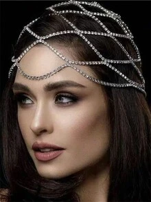 Catena per capelli alla moda da donna con strass e rete, adatta per feste