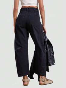 Women Spring Summer Casual Old Money Black Wide Leg Jeans Loose Pants