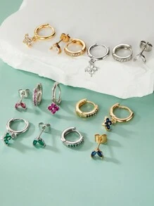 3PCS Cubic Zirconia Earring Set, Suitable For Women's Geometric Cartilage Perforated Earrings Fashion Jewelry