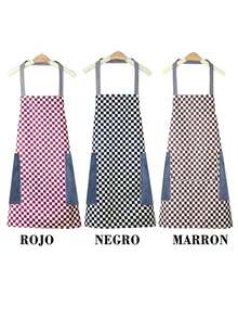 Sleeveless Apron With Large Pocket,Waterproof,Plaid Design,Easy To Clean,Perfect For Home - Brown - View 4