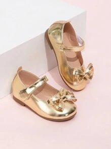 New Spring Autumn Girls Bowknot Cute Princess Style Round Toe Flat Shoes - Gold - View 3