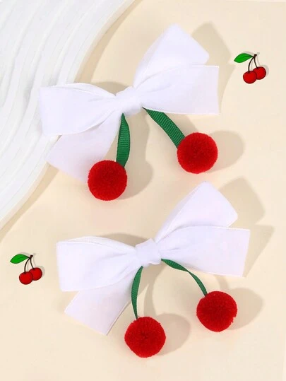 2 piezas Clips para el cabello de terciopelo blanco, Clips para el cabello con borla y lazo de cereza lindos, Clips de caimán con lazo blanco sólido, Accesorios para el cabello como regalo, Adecuado para niñas pequeñas, niños y bebés