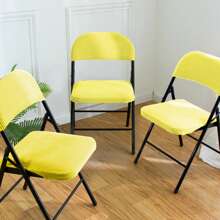 Solid Color Household Folding Chair Cover Suitable For Home Decoration Polyester Cover For Covers Wedding Party Dining Elastic Chair Covers - Yellow - View 5