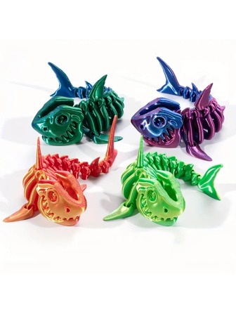3D Printed Integrated Skeleton Shark, All Joints Movable, Laser Gradient Ocean Animal, Any Shape, Home Decor Tabletop Figurine