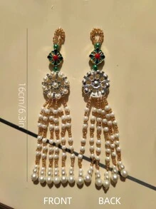 2pcs Handmade White & Gold Faux Pearl, Rhinestone, Tassel Decor Keychain, Phone Case, Purse Charm, Party Accessory, Home Decor, Gift For Friend, Birthday, Anniversary