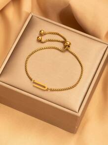 26 pièces Bracelet ajustable avec perles à lettre initiale, bracelets en acier inoxydable de couleur dorée convenant pour le port quotidien des femmes