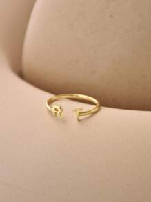 Set de 6 anillos con letra inicial personalizada en diferentes estilos de fuente, anillo de dos letras delicado y personalizado, anillos apilables ajustables para pareja como regalo de aniversario