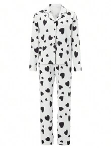 Women's Two Piece Pajama Sets Are Made Of 100% Polyester Material; Lightweight To Skin And Easy To Wash; No Worrying That It Will Do Harm To Your Skin - 黑色 - 查看 1