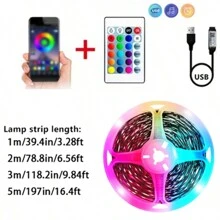 5V 3535RGB LED 灯带套装，15 个 LED/米，蓝牙和遥控器多种照明模式，语音激活音乐同步可调光，适用于卧室、客厅、派对、节日装饰 - 白色 - 查看 3