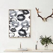 Wystrój pokoju 1 szt. Moda Czarno-biały pocałunek ust Drukuj, Nowoczesna cyfrowa sztuka ścienna, Kobiecy francuski pocałunek Plakat na płótnie, Zabawny dom Sypialnia Kuchnia Salon Łazienka Hotel Kawiarnia Biuro Dekoracja, Bezramowa