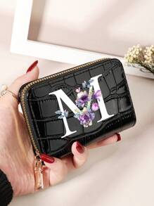 勃艮第包 Charry 红色包 酒红色包 1 件 首字母名称 A 到 Z 图案 多功能零钱包 字母图形卡夹 多卡位卡片收纳袋 信用卡 学校用品 宿舍 女士钱包 迷你钱包 钱包 卡包