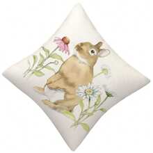 Fundas de almohada de Pascua con diseño vintage de conejito de acuarela y flores, fundas de cojín para el hogar - Blanco marfil - Ver 4