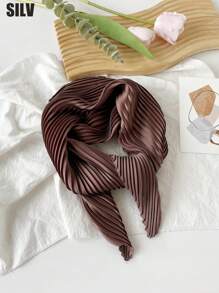 1 件纯色褶皱缎面围巾女式头巾时尚头巾头巾、发带、头带非常适合装扮您的头巾上衣 - 黑色 - 查看 4