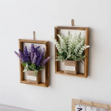 Fabric Lavender Artificial Flower Wall Hanging Decor In Wooden Frame - Multicolor - View 2