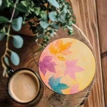 4pcs Set Iridescent Dreamy Watercolor Design Wooden Coasters - Faux Wood Drink Coasters, Desk Protection, Retro Cork Bottom Coasters, 3.94 Inches Diameter