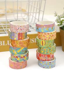 12 Cuộn/Hộp, Băng dính Washi in hoa cây cảnh nóng và họa tiết bạc, Vật liệu trang trí DIY thủ công cho học sinh - Thiết kế họa tiết tinh tế cho trái cây, bướm, sinh vật biển, Băng dính che sổ lưu niệm nhật ký - Nhiều màu - Xem 6