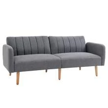 HOMCOM Two Seater Sofa Bed, Convertible Linen Fabric Sofa Couch, Click Clack Sofabed With Adjustable Split Backrest For Living Room, Bedroom, Guest Room, Grey - Grey - View 2