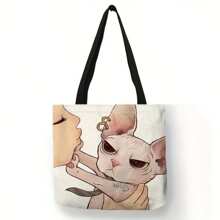 Bolso de mano con estampado de gato de dibujos animados, bolso de hombro de gran capacidad, bolso informal para mujer para compras escolares de trabajo 9YVM - Lindo 5 - Ver 10