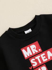 Toddler Baby Boy Valentines Outfit Long Sleeve Steal Your Heart Shirt With Pants 2Pcs Kids Baby Boy Red Outfits - 黑色 - 查看 5