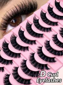 Rikuaild 10 Pairs D Curl Russian Strip Lashes Thick Fake Lashes Natural Look Fluffy Volume Wispy Dramatic Lashes 3D Effect False Eyelashes Strip Lashes,Lashes,Eyelashes,Fake Lashes - Fluffy Lashes - View 1