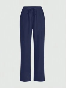 cimmuovere Women's Nursing Pants, Comfortable Solid Color Simple Multi-Pocket Scrub Uniform Pants Spring - Navy Blue - View 5