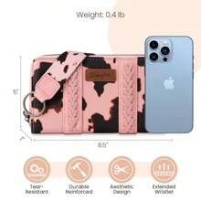 Concealed Carry Moo Moo Cow Print Tote Handbag - Large Capacity Tote With Zipper For Phones, Cosmetics, Keys, Purses - Rose Gold - View 7