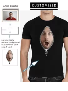Customized Men's Personalized Loose Fit Fun Face T-Shirt -Add You Face Or Photo (Selfie/Family Photo/Pet Photo/Friend Photo/Party/Team/ Boyfriend/Girlfriend/Pet/Couple Matching/ Workwear),Stylish,Fashion,Hipster,Casual,Minimal Chic,Personalized,Customized,Custom,Unique,Guy Costumes,Capsule Wardrobe,Men Basic/Street Style,Ideal Gifts For Him,Boyfriend,Family,Friends,For Birthdays,For Vacation/Holiday,For School/Competition,For Sports/Climbing,Summer Shirts