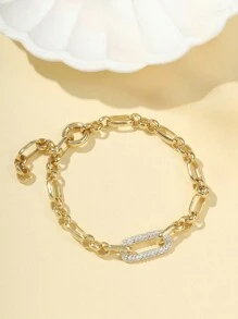 Pulsera de eslabones de acero marino y clip de papel chapada en oro de 18K con cristal, de plata de ley 925