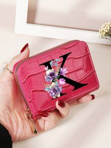 勃艮第包 Charry 红色包 酒红色包 1 件 首字母名称 A 到 Z 图案 多功能零钱包 字母图形卡夹 多卡位卡片收纳袋 信用卡 学校用品 宿舍 女士钱包 迷你钱包 钱包 卡包