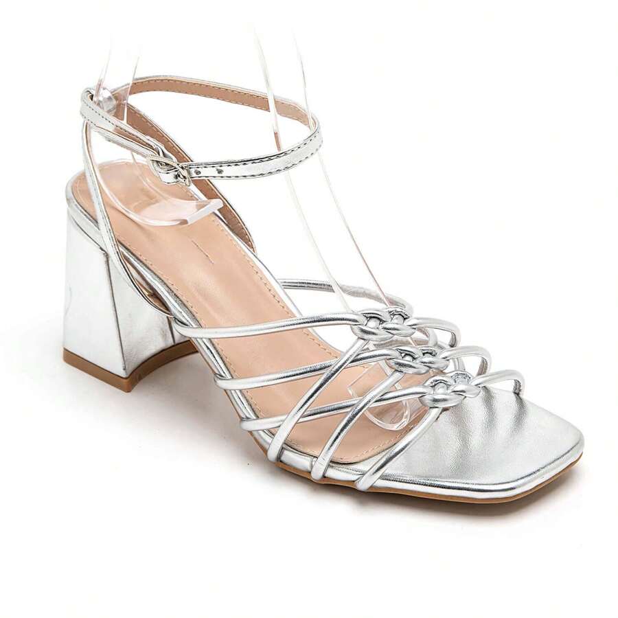 Elegant Minimalist High Heel Sandals, Summer - Silver - View 1