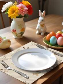 1pc/4pcs/6pcs Spring Decorative Easter Table Mats, Happy Easter, Brown Rabbit Linen Placemats, Dirt-Resistant Dining Mat, Suitable For Home, Restaurant, Dining Table Decor, Home Accessories