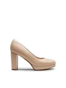 Women's Court Pumps Closed Round Toe Chunky High Heels Platform Work Elegant Comfortable Dress Shoes - 杏色 - 查看 6