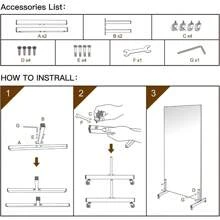 Home Gym Mirror 360° Swivel On Wheels, 79" X 47" Extra Large Full Body Rolling Mirror For Yoga, Nano Film Super Lightweight Unbreakable Full Length Mirror, White - 黑色 - 查看 4