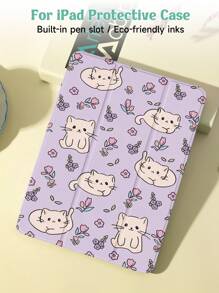 Ayotu 可爱猫咪保护壳适用于三星 Galaxy Tab/IPad、IPad 第 9/8/7 代 10.2 英寸、新款 IPad 第 10 代保护套、具有自动唤醒/睡眠功能、四角防摔 - 彩色 - 查看 4