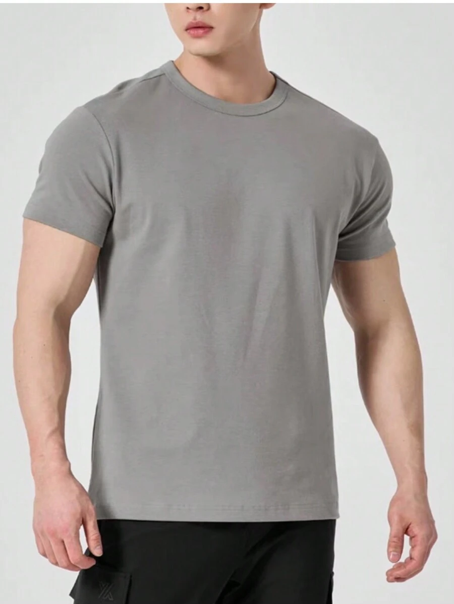 Plain Basic Short Sleeve Cotton T-Shirts S-G3 - 淺灰色 - 查看 1