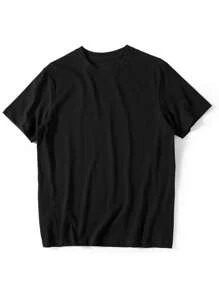 Plain Basic Short Sleeve Cotton T-Shirts S-G3 - 黑色 - 查看 2