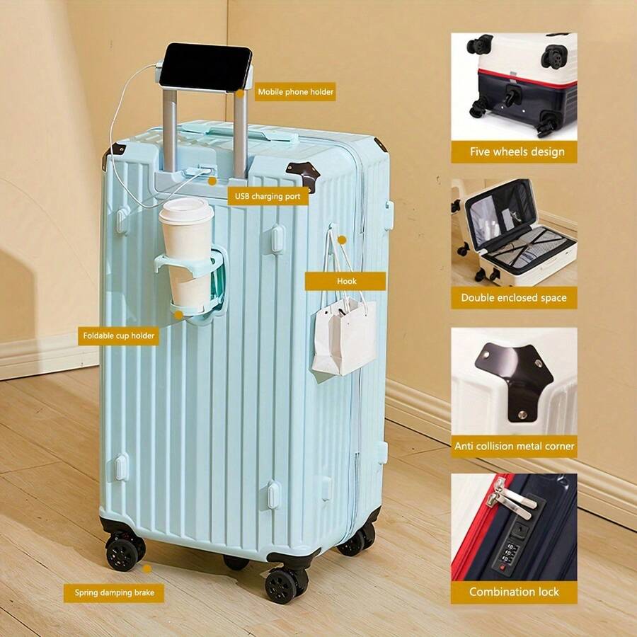 Latest Premium 24/28/30-Inch Luggage With Brake Wheels - Durable Hard Shell, Double-Layer Explosion-Proof Zipper, Spacious Storage For Long Trips & Family Vacations - For Travelers & Families - Ideal For Business Trips & Vacations - Perfect Gift For Frequent Travelers - 薄荷綠 - 查看 1