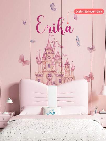 1pc Pink Castle Cartoon Wall Sticker, Customized Words Wall Decal, Removable PVC Wall Art For Bedroom, Living Room, Study Gifts Birthday Graduation,Multi-Functional,Adjustable,Durable,Ornamental,Reusable,Adhesive,Exquisite,Adorable,High-Quality,Modern,Colorful,Cute,Comfortable,Stylish,Custom,Personalized,Unique,Ideal Gifts For Him,Ideal Gifts For Her,Boyfriend,Girlfriend,Dad,Mom,Family,Friends,Son,Daughter,Office,Tea Room,School,Home,Home Refresh