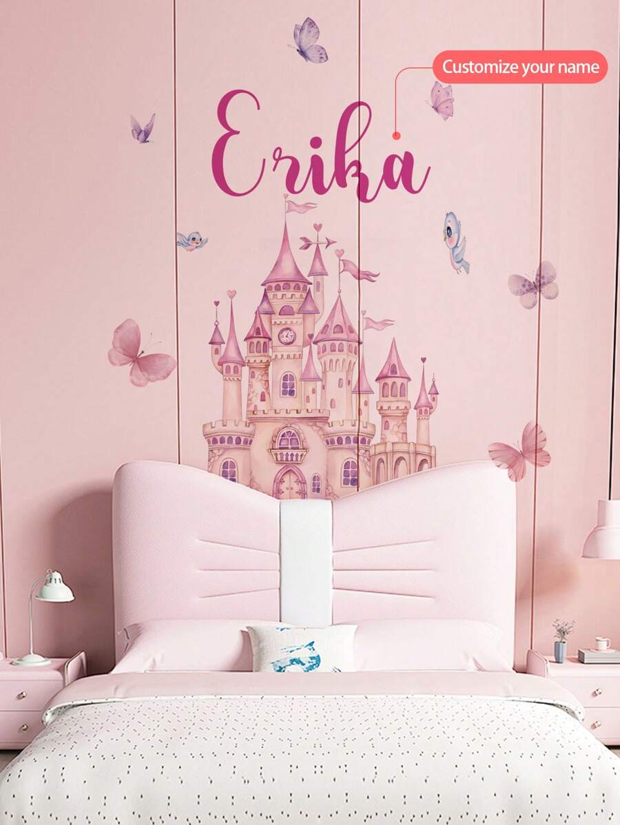 1pc Pink Castle Cartoon Wall Sticker, Customized Words Wall Decal, Removable PVC Wall Art For Bedroom, Living Room, Study Gifts Birthday Graduation,Multi-Functional,Adjustable,Durable,Ornamental,Reusable,Adhesive,Exquisite,Adorable,High-Quality,Modern,Colorful,Cute,Comfortable,Stylish,Custom,Personalized,Unique,Ideal Gifts For Him,Ideal Gifts For Her,Boyfriend,Girlfriend,Dad,Mom,Family,Friends,Son,Daughter,Office,Tea Room,School,Home,Home Refresh